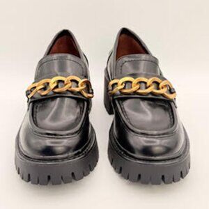 ZARA Black Vegan Leather Chunky Chain Loafers Platform Lug Sole Shoes Size 40